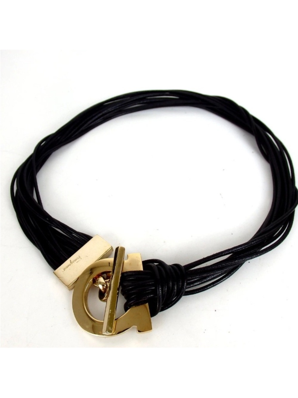SALVATORE FERRAGAMO Gold Hardware Black Multi-Strand Leather Necklace - Picture 5 of 5